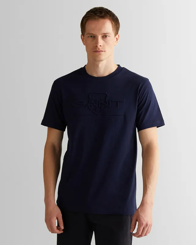 Gant T-Shirt Męski Z Okrągłym Dekoltem Regular Fit Granatowy