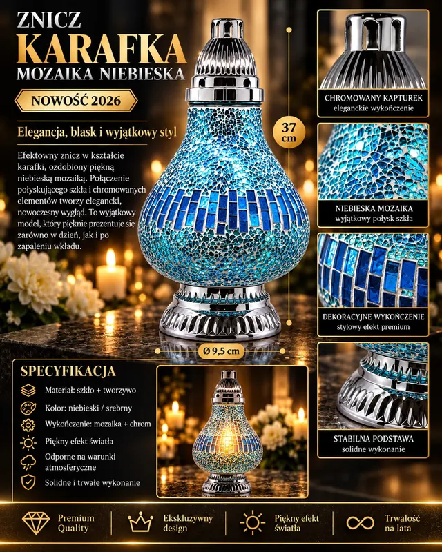 ZNICZ KARAFKA MOZAIKA BLUE