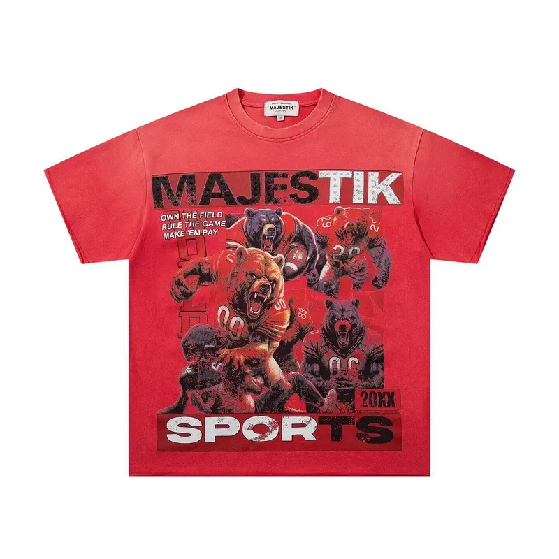 MAJESTIK Retro Ruffled Short-Sleeved T-Shirt - Men's and Women's Loose Printed with Glitter, Trendy Streetwear Casual Top