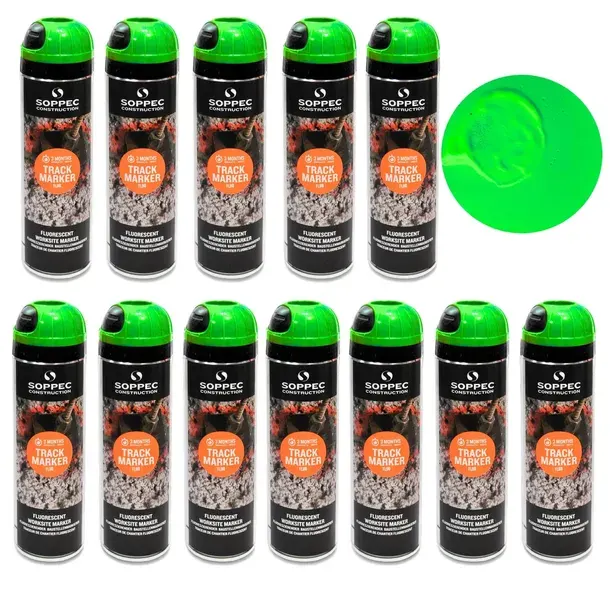 Farba geodezyjna do znakowania spray SOPPEC TRACK ZIELONY Fluo 12 szt.