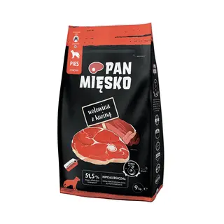 PAN MIĘSKO Wołowina z koziną M - sucha karma dla psa - 9kg