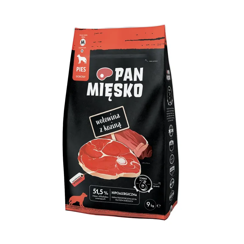 PAN MIĘSKO Wołowina z koziną M - sucha karma dla psa - 9kg