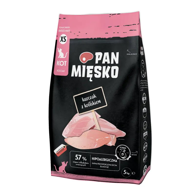 PAN MIĘSKO Kocię Kurczak z królikiem XS - sucha karma dla kota - 5kg