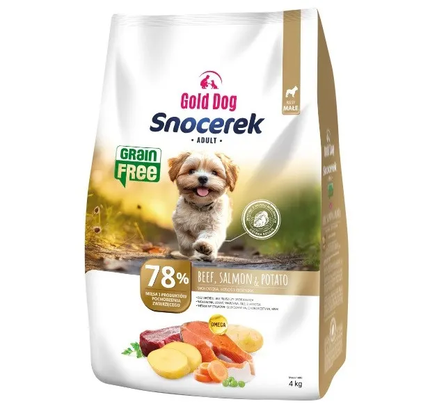 GOLD DOG Snocerek Grain Free Małe rasy Wołowina, łosoś, ziemniaki - sucha karma dla psa - 4kg