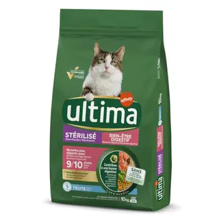 9 + 1 kg gratis! Ultima, karma sucha dla kota, 10 kg - Cat Sterilized Sensible, pstrąg