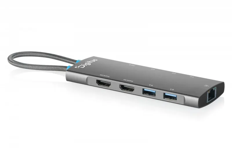 Digitus Stacja dokująca USB-C 9-portowa, 2x HDMI 4K/60Hz, 4x USB-A + 1x USB-C 3.2 Gen1, RJ45 Gigabit, Power Delivery 100W, MST/SST, kabel 18cm