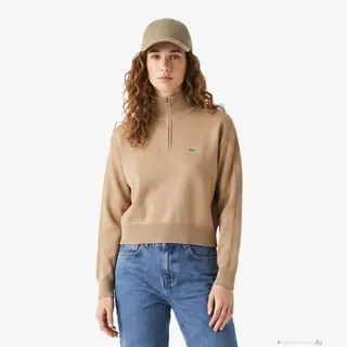 Lacoste Sweter Z Zamkiem I Warkoczowym Wzorem Brązowy