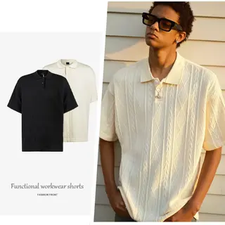 2026 Knitted male shirts Short Sleeve Men's Summer Loose Five Sleeve Trendy Half Sleeve T-shirt Korean Edition Trendy