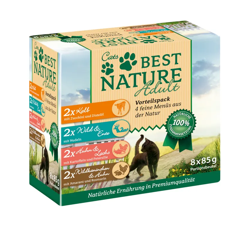 Best Nature Cats pakiet mieszany w saszetkach, 4 smaki - 8 x 85 g