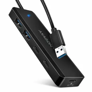 AXAGON HUE-C2A Hub USB-A TRAVEL 4-portowy, 5Gbps, 2x USB-A, 2x USB-C, opcjonalne zasilanie USB-C, kabel 19 cm