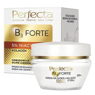 Perfecta B3 Forte przeciwzmarszczkowy krem na dzień i na noc 50+ z 5% niacynamidem, kolagenem, kwasem hialuronowym i koenzymem Q10 50 ml