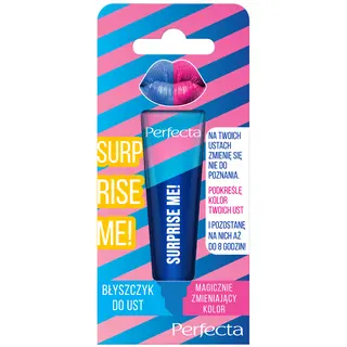 Perfecta Surprise Me! Blue błyszczyk do ust magicznie zmieniający kolor z olejem z nasion bawełny, olejem rycynowym i witaminą E 10 g