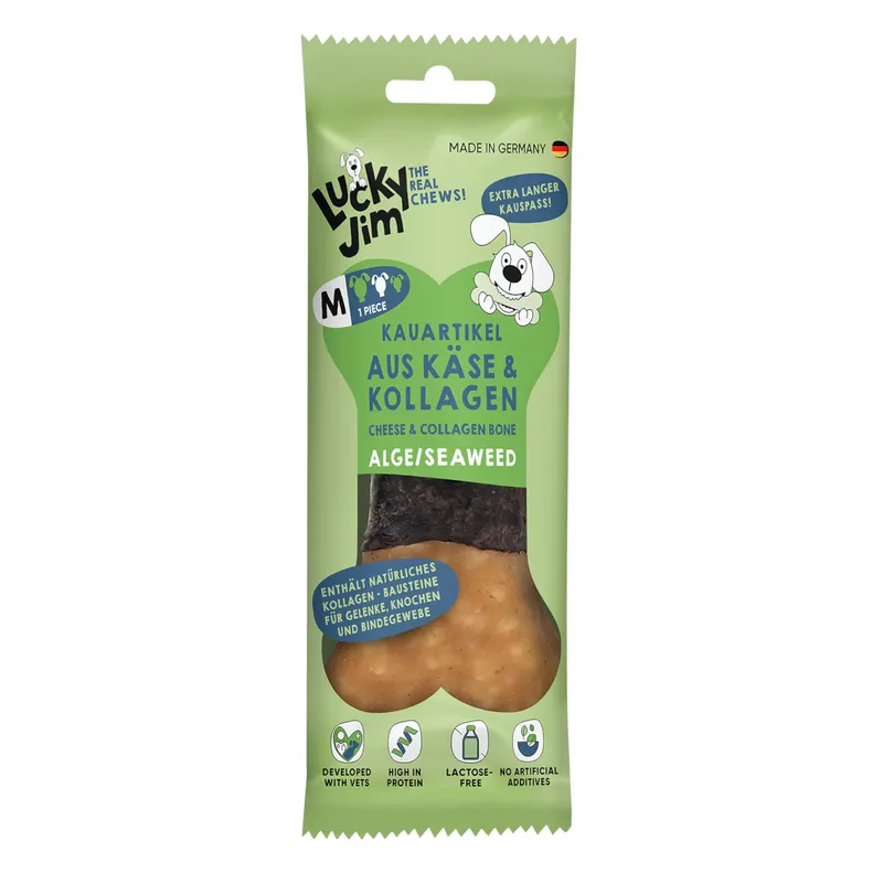 Lucky Jim Kość do żucia M - Ser i kolagen, alga (3 x 60 g)