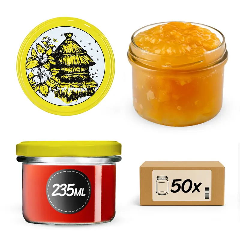 Słoiki na przetwory Tartu 235ml 50szt fi 82 mm + wieczka "Pszczoły"