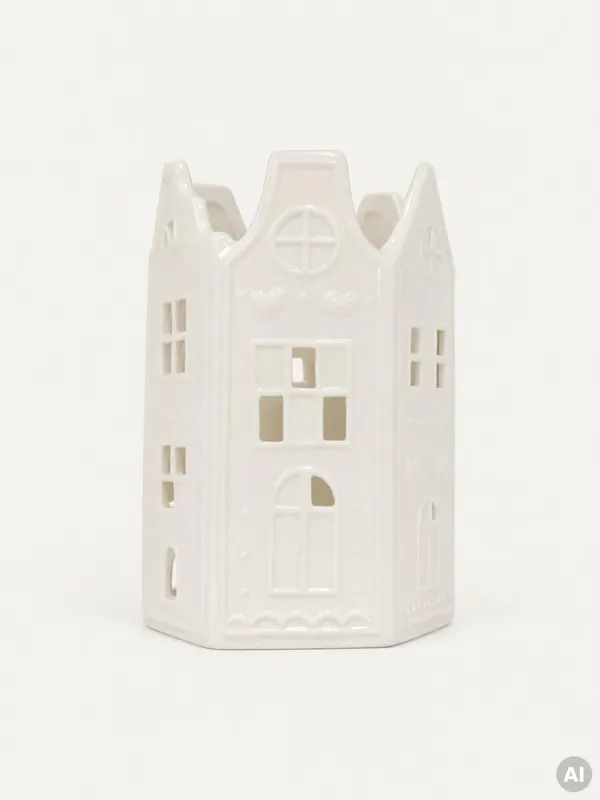 Lampion TOWNY domek ceramiczny kremowy 10,7x10,7x15 cm