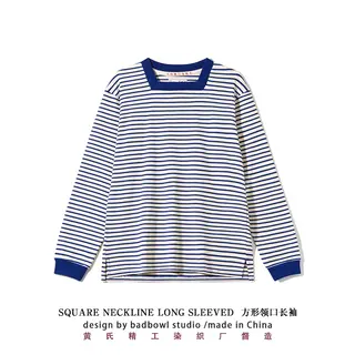 Original Square Neck Striped T-shirt From The Great Voyage Series, Heavyweight Pure Cotton Men's Retro Long Sleeved T-shirt