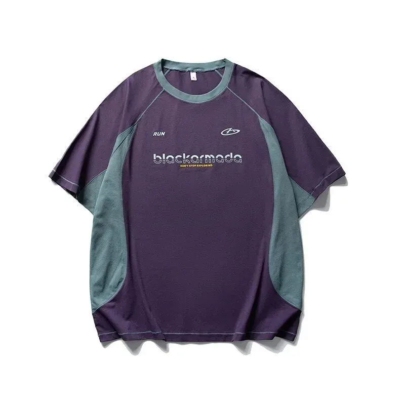 Japanese Style Fashion Quick Drying Short Sleeved T-shirts Men's and Women's Summer Splicing Tops