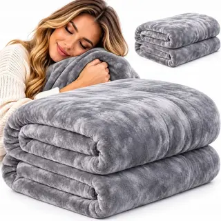 BARDZO GRUBY KOC AKRYLOWY SZARY 160x200 CM NARZUTA PREMIUM 570G M2 ŚWIT
