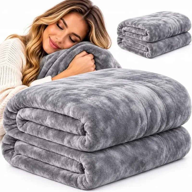 BARDZO GRUBY KOC AKRYLOWY SZARY 160x200 CM NARZUTA PREMIUM 570G M2 ŚWIT