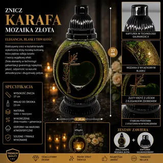 Znicz Premium z Zieloną Mozaiką i Sercem Galwanizowane