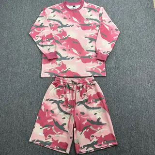 Patta Summer Camouflage Long-Sleeved T-shirt Loose Straight Five-Piece Pants Spring Waffle-Style Sporty Casual Set