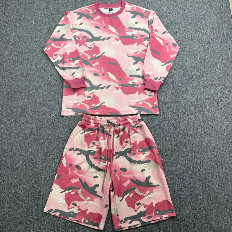 Patta Summer Camouflage Long-Sleeved T-shirt Loose Straight Five-Piece Pants Spring Waffle-Style Sporty Casual Set