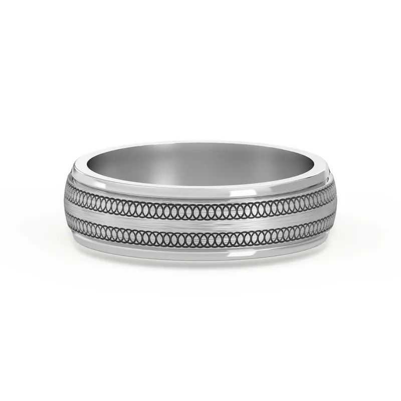 Okrągła z Przeplotem Flat Channel Obrączka Ślubna 585 Białe Złoto (14K)  5 MM