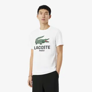 Lacoste Bawełniany T-Shirt Z Nadrukiem Męskie Biały