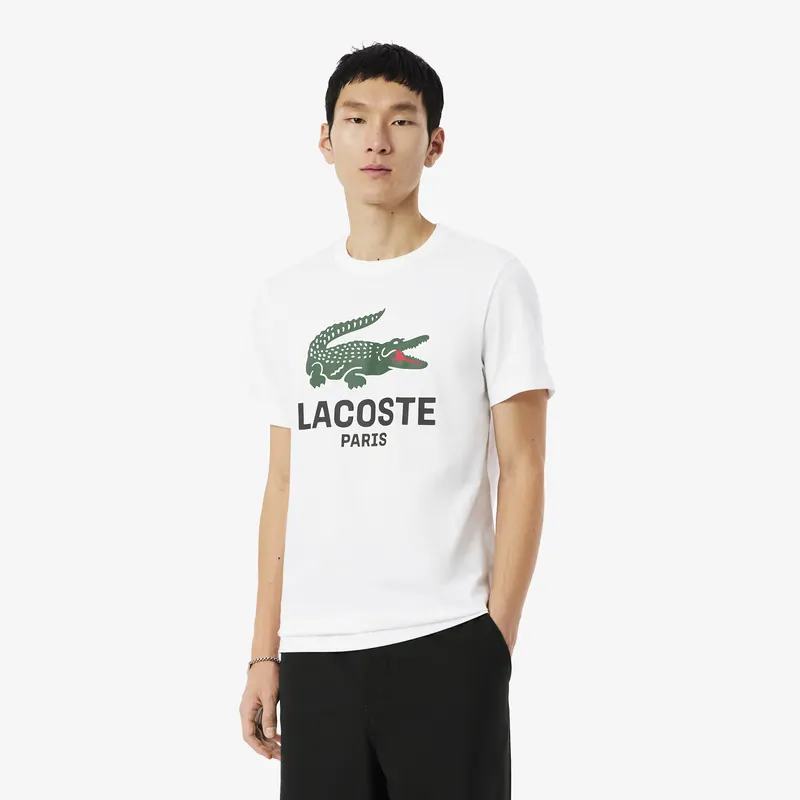 Lacoste Bawełniany T-Shirt Z Nadrukiem Męskie Biały