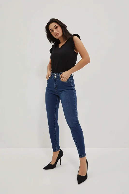 Jeansy skinny z kieszeniami ciemnoniebieskie