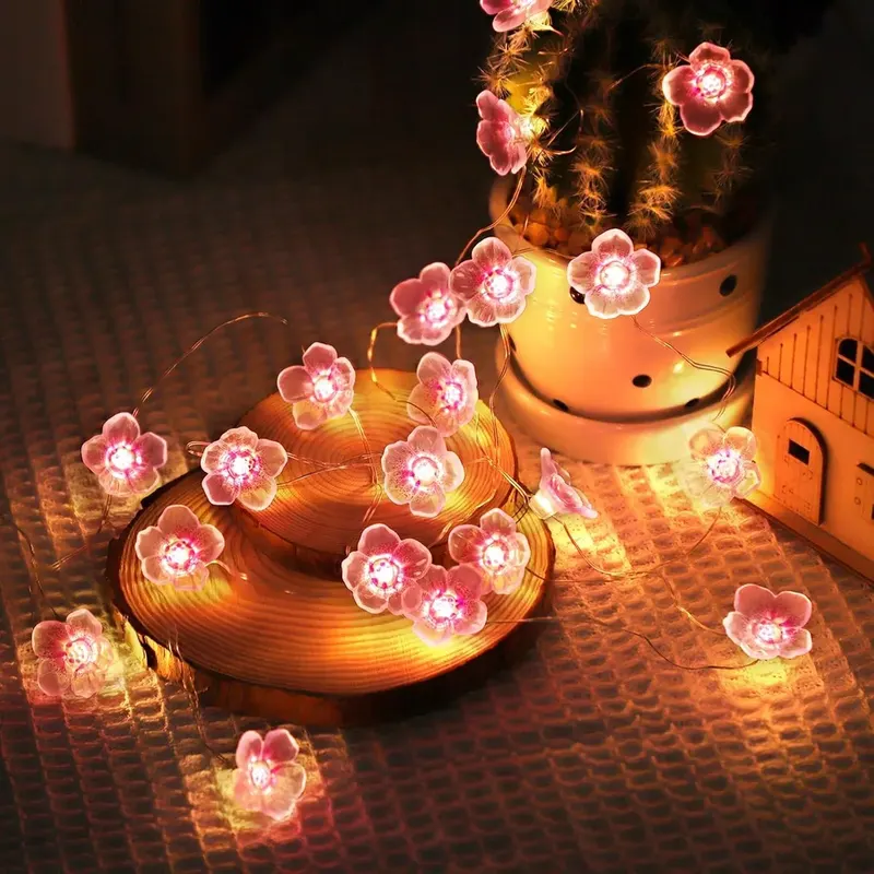 ŁAŃCUCH ŚWIETLNY LED KWIATY WIŚNI 4M 40 DIOD TIMER BATERIE