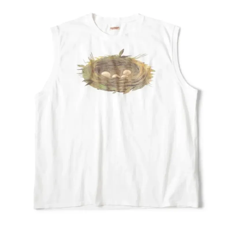 25SS KAPITAL Style Tank Tops Casual Fun Printed Cotton Loose Round Neck Sleeveless T-shirt for Men
