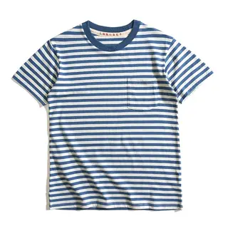 Japanese Retro Blue and White Striped Pure Cotton Men's Sailor Shirt Loose Short Sleeved Base T-shirt