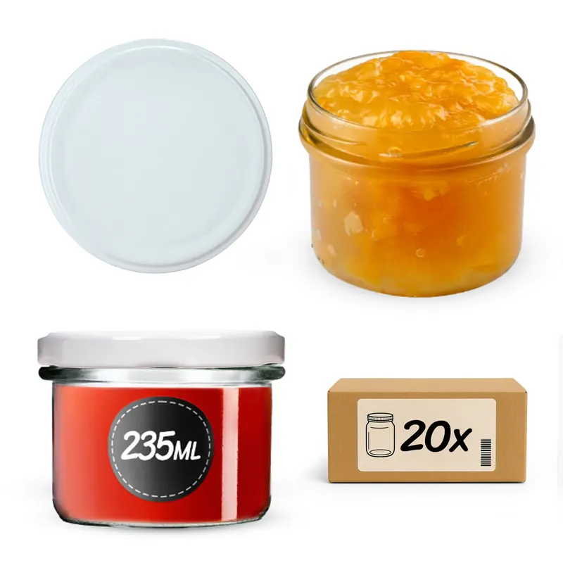 Słoiki na przetwory Tartu 235ml 20szt fi 82 mm + wieczka białe