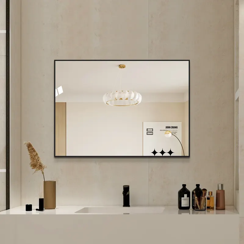 Lustro łazienkowe 50x70 cm z czarną ramą aluminiową, wysokiej rozdzielczości lustro ścienne bez miedzi, możliwość montażu poziomego i pionowego, do ..