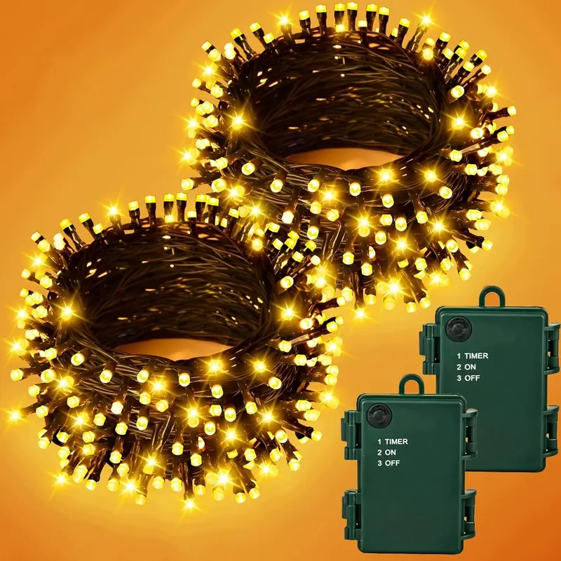 Łańcuch świetlny na baterie 10 m 100 LED ciepła biel IP65 timer
