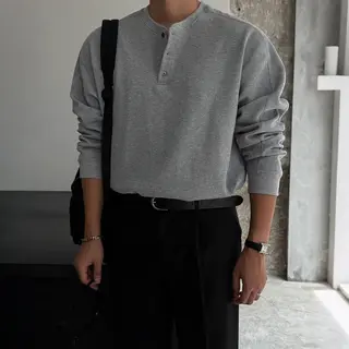 Man Base Layer 2026 New Spring Autumn Men Waffle Henley Collar Long Sleeve T Shirt Loose Old Money Style Basic Tee Soft Men Top