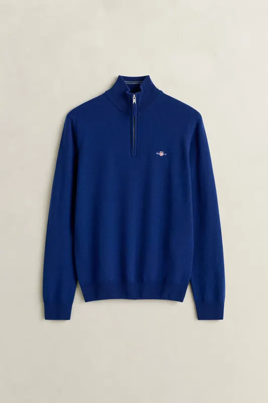 Gant Wełniany Sweter Męski Half Zip Granatowy