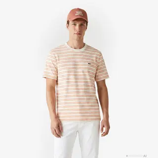 Lacoste Bawełniany T-Shirt W Paski Męskie Pomarańczowy