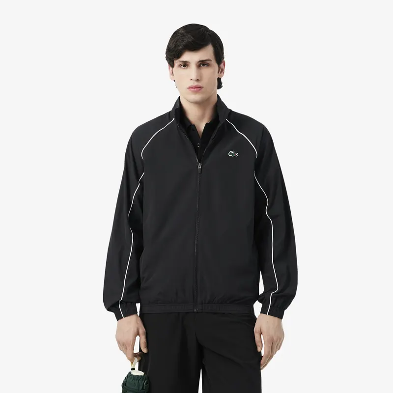Lacoste Sportowa Kurtka Dresowa Odporna Na Wodę Z Kontrastowymi Lamówkami Czarna Męskie Czarny