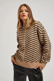 Sweter w paski beżowo-czarny