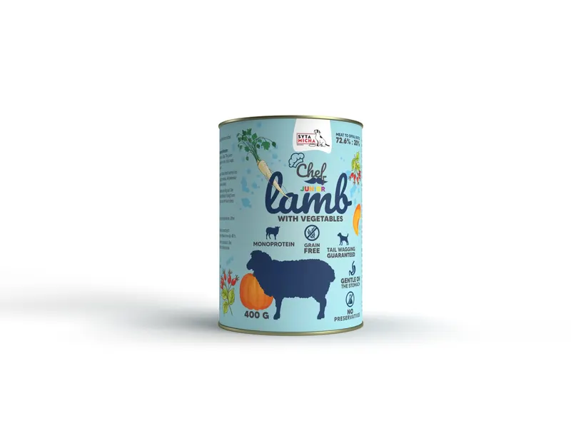 SYTA MICHA Chef Junior Mono Jagnięcina z warzywami  - mokra karma dla psa - 400g