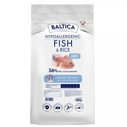 BALTICA Nutraceutic Hypoallergenic Fish & Rice Light M - sucha karma dla psa - 12kg