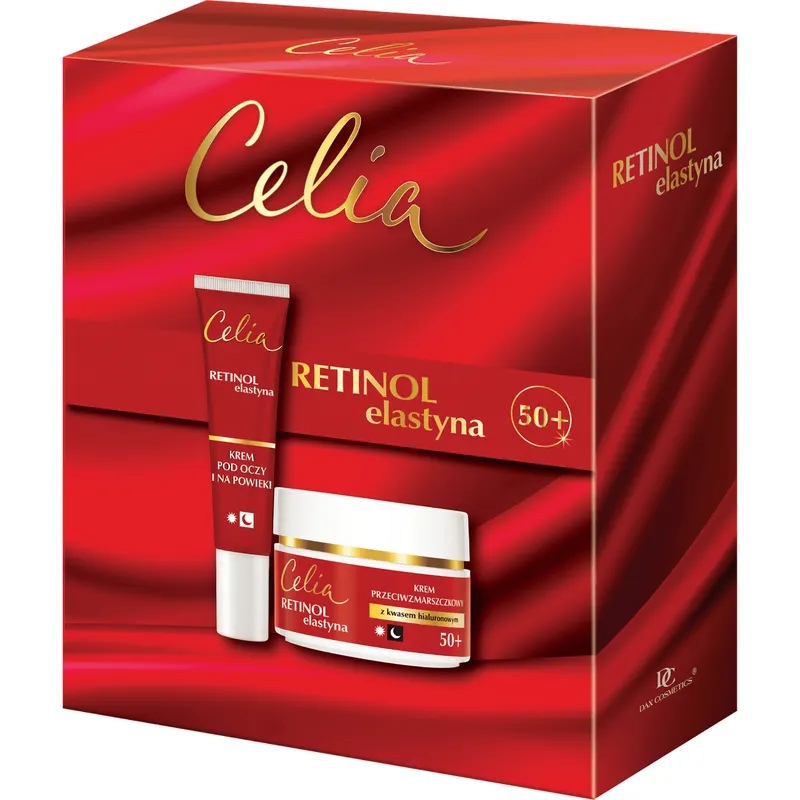Zestaw Celia Retinol & Elastyna krem przeciwzmarszczkowy 50+ na dzień i noc z kwasem hialuronowym 50 ml + krem pod oczy i na powieki z masłem shea 15 ml