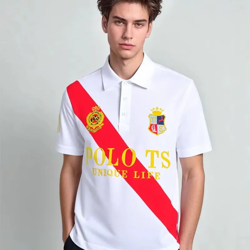 2026 Summer New White Men's Polo Shirt British Classic Male Clothing Sports Leisure Design Short Sleeve Collar T-Shirt Oversized
