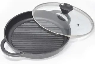Patelnia grillowa 27 cm odlew aluminiowy indukcja szklana pokrywa