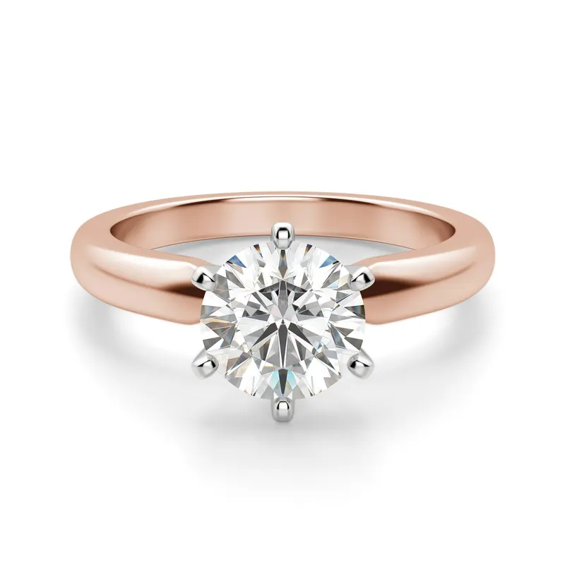 Tapered Klasyczny 6 Prong Solitaire Okrągły 0.50 krt Pierścionek Zaręczynowy Diament Laboratoryjny 585 Różowe Złoto (14K)