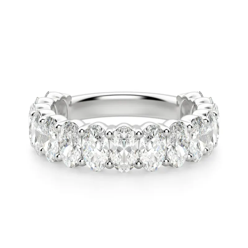 Obrączka Ślubna Half Eternity z Owalnymi Kamieniami 5x3 mm Laboratoryjny Diament 585 Białe Złoto (14K)