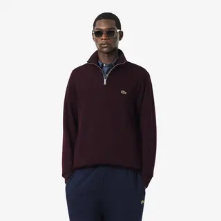 Lacoste Bluza Z Zamkiem Dzianina Interlock Stójka Bordowa Męskie Bordowy