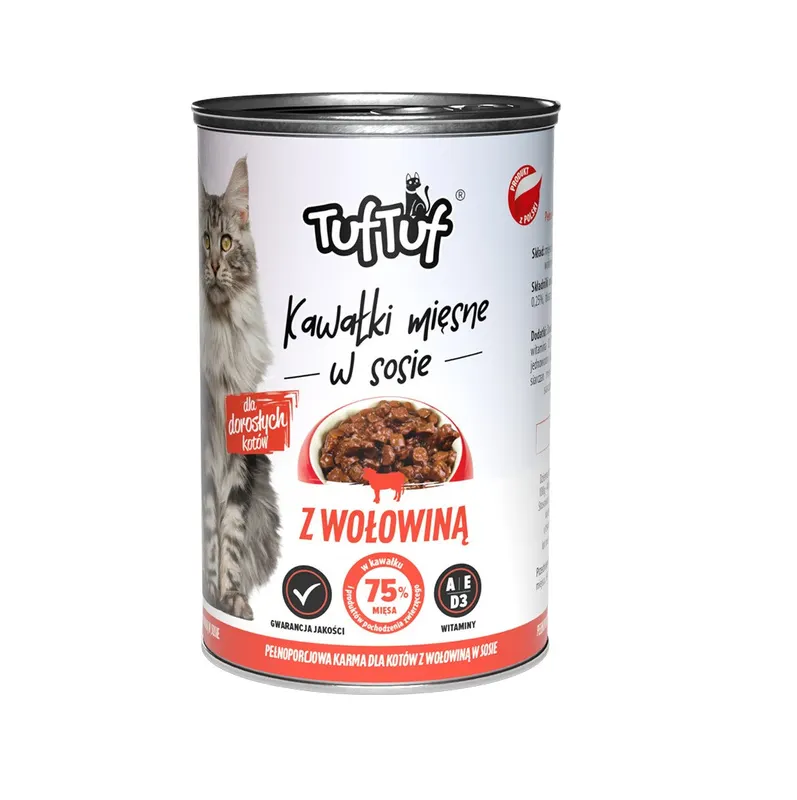TUF TUF Kawałki mięsne w sosie z wołowiną - mokra karma dla kota - 415g